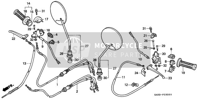 Honda SK50M 1996 Palanca de la manija/Cambiar/Cable (1) para un 1996 Honda SK50M